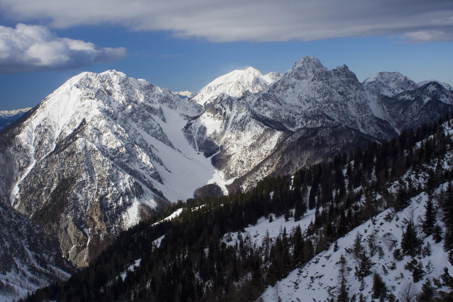 Begunjščica, Stol, Vrtača, Palec in Kozjak